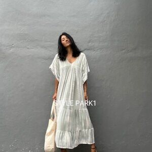 Light Green and White Flowy Maxi Dress by stylepark1